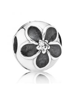 Charms for Bracelet,925 Sterling Silver Charms,Charms for Pandora Charm Bracelet,Enamel Black Flower Clip,Pandora Charms