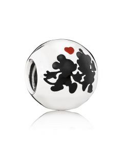 Minnie & Mickey Charm with Black and Red Enamel,Charms for Pandora Charm Bracelet,925 Sterling Silver Charms,Pandora Charms