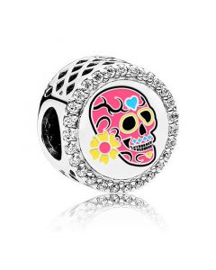 Charms for Pandora Charm Bracelet,Charms for Bracelet,Pandora Charms,925 Sterling Silver Charms,Pink Day Of The Dead Charm (Día de Muertos)