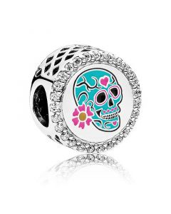 Teal Day of the Dead Charm,Charms for Pandora Charm Bracelet,Charms for Bracelet,Pandora Charms,925 Sterling Silver Charms