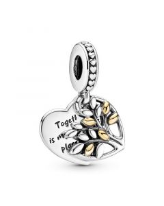 925 Sterling Silver Charms,Charms for Bracelet,Pandora Charms,Charms for Pandora Charm Bracelet,Two-Tone Family Tree Heart Dangle Charm