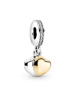 925 Sterling Silver Charms,Two-Tone Double Heart Dangle Charm,Charms for Pandora Charm Bracelet,Pandora Charms,Charms for Bracelet