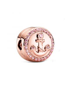 925 Sterling Silver Charms,Pandora Charms,Charms for Pandora Charm Bracelet,Charms for Bracelet,Rose Sparkling Pink Anchor Clip Charm