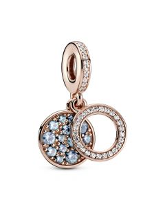 Pandora Charms,Charms for Pandora Charm Bracelet,925 Sterling Silver Charms,Rose Sparkling Light Blue Disc Double Dangle Charm