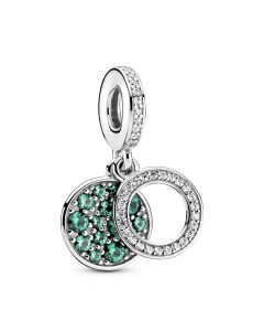 925 Sterling Silver Charms,Sparkling Green Disc Double Dangle Charm,Charms for Pandora Charm Bracelet,Charms for Bracelet,Pandora Charms