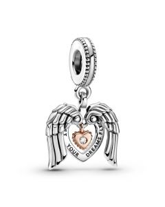 925 Sterling Silver Charms,Charms for Bracelet,Pandora Charms,Charms for Pandora Charm Bracelet,Rose Club 2021 Angel Wings & Heart Dangle