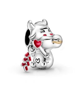 925 Sterling Silver Charms,Pandora Charms,Charms for Pandora Charm Bracelet,Charms for Bracelet,Cute Ox Red Enamel Heart Charm
