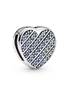 Pandora Charms,925 Sterling Silver Charms,Charms for Bracelet,Charms for Pandora Charm Bracelet,Reflexions Blue Pavè Heart Clip Charm