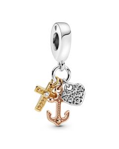 Charms for Pandora Charm Bracelet,Triple-Tone Cross Heart & Anchor Dangle Charm,Pandora Charms,925 Sterling Silver Charms