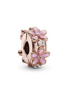 925 Sterling Silver Charms,Charms for Bracelet,Charms for Pandora Charm Bracelet,Pandora Charms,Rose Pink Daisy Spacer Clip Charm