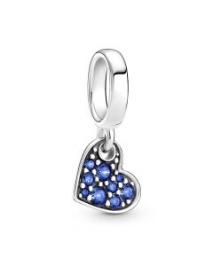 Stellar Blue Pavè Tilted Heart Dangle Charm,925 Sterling Silver Charms,Pandora Charms,Charms for Pandora Charm Bracelet,Charms for Bracelet