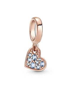 925 Sterling Silver Charms,Rose Light Blue Pavè Tilted Heart Dangle Charm,Pandora Charms,Charms for Pandora Charm Bracelet