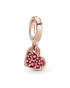 Charms for Bracelet,Charms for Pandora Charm Bracelet,Pandora Charms,925 Sterling Silver Charms,Rose Red Pavè Tilted Heart Dangle Charm