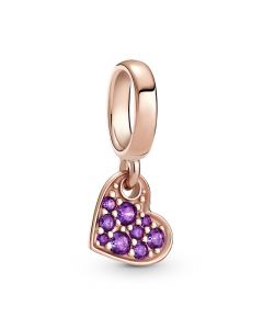 Charms for Pandora Charm Bracelet,Pandora Charms,Rose Tilted Royal Purple Pavè Heart Dangle Charm,925 Sterling Silver Charms