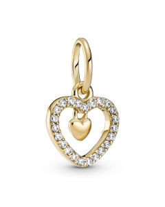 Pandora Charms,Charms for Pandora Charm Bracelet,925 Sterling Silver Charms,Golden Sparkling Double Heart Dangle Charm,Charms for Bracelet