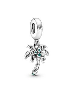 925 Sterling Silver Charms,Charms for Pandora Charm Bracelet,Pandora Charms,Palm Tree & Coconuts Blue CZ Dangle Charm,Charms for Bracelet