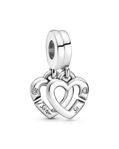 925 Sterling Silver Charms,Charms for Bracelet,Pandora Charms,Linked Sister Hearts Split Dangle Charm,Charms for Pandora Charm Bracelet