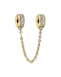 Clear Pavé Safety Chain Golden Clip Charm,925 Sterling Silver Charms,Pandora Charms,Charms for Pandora Charm Bracelet,Charms for Bracelet