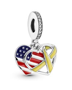 Heart Flag & Remembrance Ribbon Double Dangle Charm,Pandora Charms,925 Sterling Silver Charms,Charms for Pandora Charm Bracelet