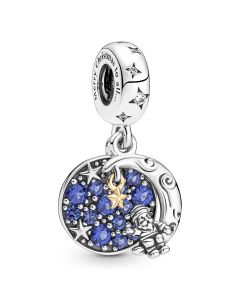 Charms for Bracelet,925 Sterling Silver Charms,Pandora Charms,Charms for Pandora Charm Bracelet,Santa Claus On The Moon Double Dangle Charm