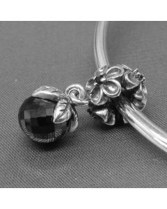 Flower and Leaf Black Zircon Pendant Charm,Charms for Pandora Charm Bracelet,Charms for Bracelet,925 Sterling Silver Charms,Pandora Charms