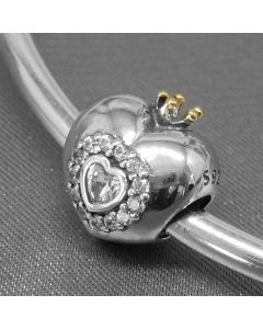 925 Sterling Silver Charms,Charms for Pandora Charm Bracelet,Pandora Charms,Golden Crown Princess Heart Zircon Charm,Charms for Bracelet