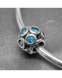 Charms for Bracelet,925 Sterling Silver Charms,Pandora Charms,Charms for Pandora Charm Bracelet,Openwork Round Blue Zircon Charm