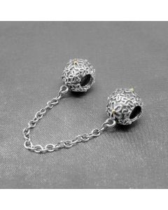 Two Tone Daisy Flower Safety Chain Charm,925 Sterling Silver Charms,Charms for Pandora Charm Bracelet,Charms for Bracelet,Pandora Charms