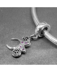 Minnie Hair Band Bow Black Zircon Dangle Charm,Pandora Charms,Charms for Pandora Charm Bracelet,925 Sterling Silver Charms