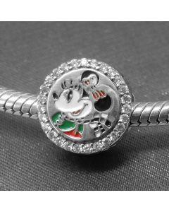Charms for Pandora Charm Bracelet,Pandora Charms,925 Sterling Silver Charms,Minnie Black Ears Green Clothes Red Line Zircon Charm