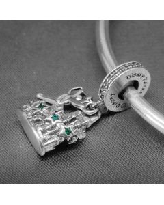 925 Sterling Silver Charms,Charms for Pandora Charm Bracelet,Charms for Bracelet,Girl Castle Green Star Zircon Dangle Charm,Pandora Charms