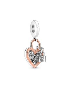 Charms for Bracelet,Pandora Charms,Charms for Pandora Charm Bracelet,925 Sterling Silver Charms,Heart Padlock Double Zircon Dangle Charm