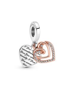 925 Sterling Silver Charms,Charms for Pandora Charm Bracelet,Entwined Hearts Double Zircon Dangle Charm,Pandora Charms,Charms for Bracelet