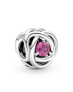 925 Sterling Silver Charms,October- Tourmaline Pink Eternity Circle Birthstone Zircon Charm,Charms for Pandora Charm Bracelet,Pandora Charms