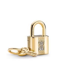 Pandora Charms,925 Sterling Silver Charms,Charms for Pandora Charm Bracelet,Gold-Plated Padlock & Key Zircon Dangle Charm