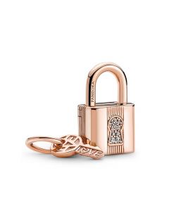 925 Sterling Silver Charms,Rose Gold-Plated Padlock & Key Zircon Dangle Charm,Pandora Charms,Charms for Pandora Charm Bracelet