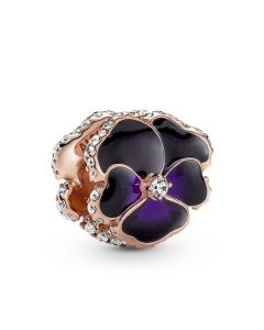 925 Sterling Silver Charms,Charms for Bracelet,Charms for Pandora Charm Bracelet,Deep Purple Pansy Flower Zircon Charm,Pandora Charms
