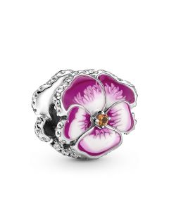 925 Sterling Silver Charms,Charms for Pandora Charm Bracelet,Charms for Bracelet,Pandora Charms,Pansy Flower Zircon Charm