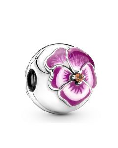 925 Sterling Silver Charms,Charms for Pandora Charm Bracelet,Pink Pansy Flower Zircon Clip Charm,Charms for Bracelet,Pandora Charms